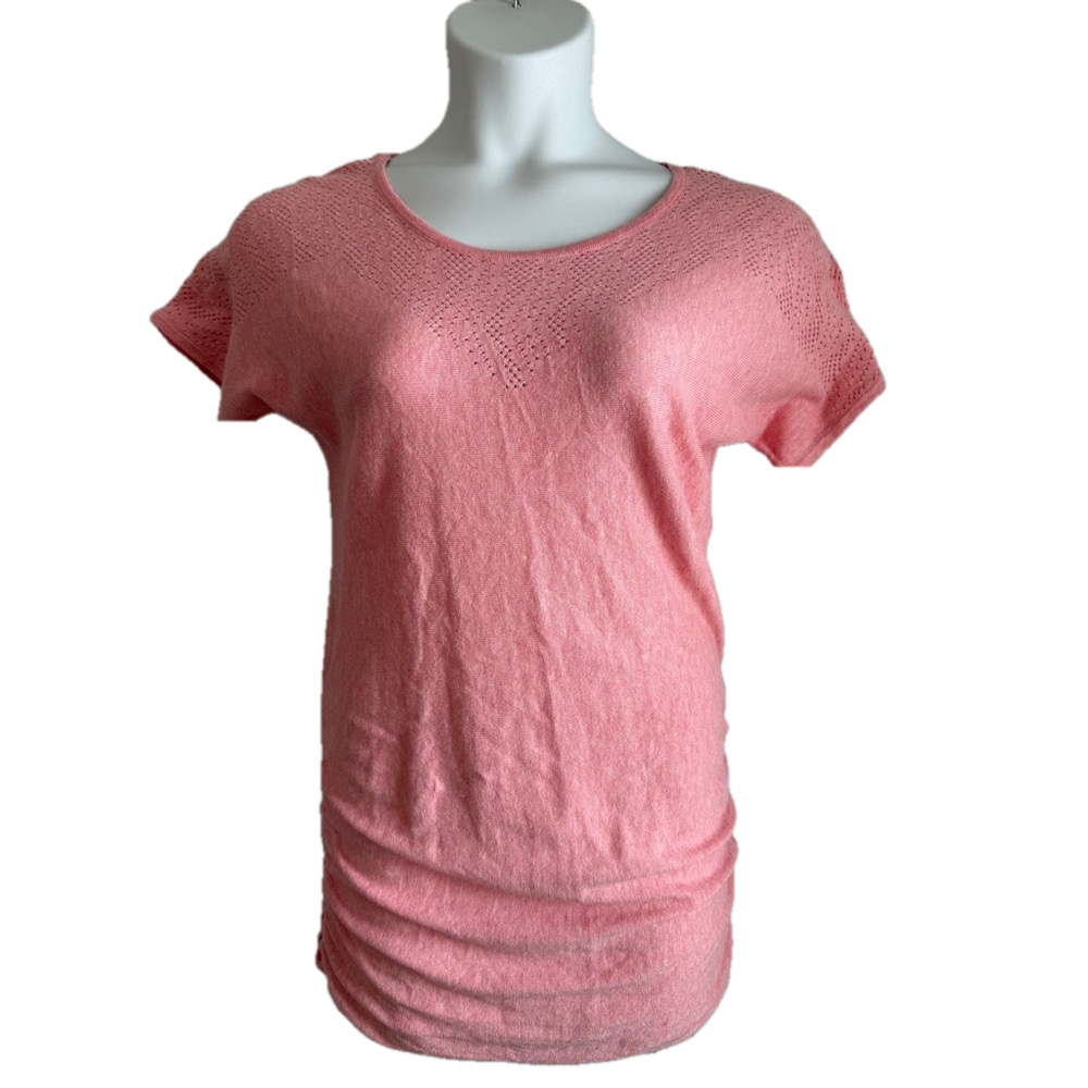 Motherhood Maternity Pink Short Sleeve Scoop Neck Ruched Side Top SKU0593